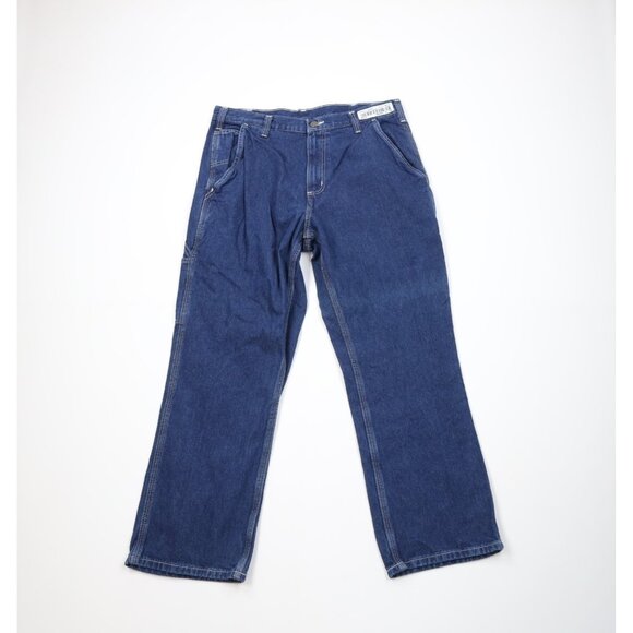Vintage Y2K Carhartt Mens 34x28 Faded Workwear Wide Leg Dungaree Jeans Blue